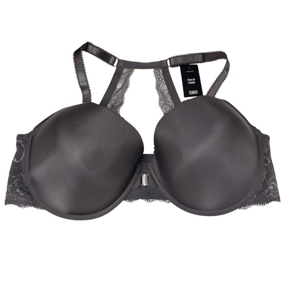 Torrid Gray Front Closure Lace Push Up Plunge Bra Women's Plus Size 46DD NEW - Picture 1 of 7